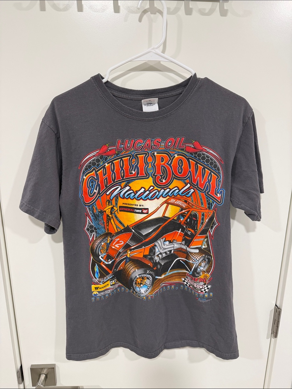 Anvil Lucas Oil Chili Bowl Nationals Graphic Tee - Charcoal with Orange & Red